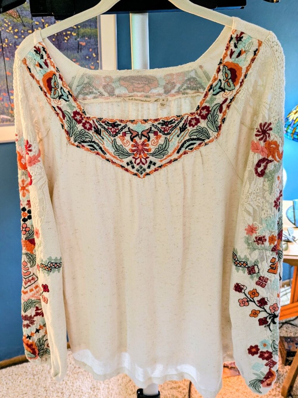 Soft Surroundings Heavily Embroidered Soft Stretchy Top Medium (large) Lovely!!
